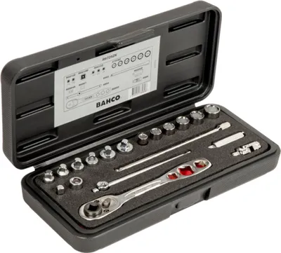Produktbild von Bahco 1/4 Steckschlüssel-Satz, Zoll, Sechskant, inklusive Umschaltknarre für Kältetechnik - 12-tlg.