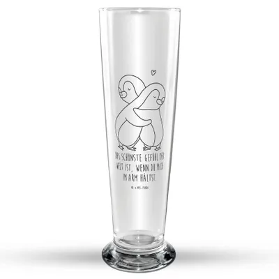 Produktbild von Mr. & Mrs. Panda Bierglas Pinguine Kuscheln - Transparent - Geschenk, Glasbecher, Hochzeitstag, Trinkglas, Jahrestag, Valentinstag, Freundin, für Frauen, Bier Glas