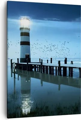 Produktbild von Bild auf Leinwand - Leinwandbild - Einteilig - Vögel see laterne wolke - 50x70cm - Wand Bild - Wanddeko - Wandbilder - Leinwanddruck - Wanddekoration - Leinwand bilder - Wandbild - PA50x70-2300