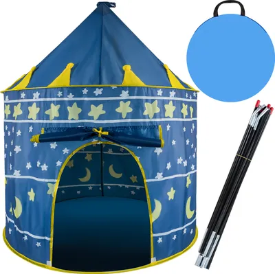 Produktbild von Kruzzel Spielzelt, Blau, Zauberer-Schloss Sternenhimmel, für Kinder, Indoor & Outdoor, Polyester, PA & Glasfaser, 135 x 105 cm, Tragetasche, 2 Fenster, 1 Eingang, Platz für mehrere Kinder