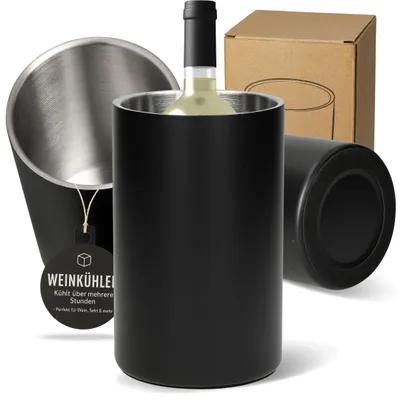 Produktbild von Flaschenkühler 'Chill' - Doppelwandiger Weinkühler edelstahl Ø10cm für Wein, Sekt, Champagner und Bier - schwarz