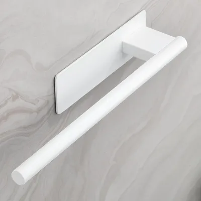 Image de Porte-serviettes sans perçage, en acier inoxydable, autocollant, étagère murale, barre porte-serviettes pour salle de bain, montage mural, blanc