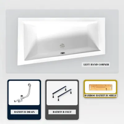 Produktbild von Asymmetrische Badewanne - 160 x 90 cm - Links - ohne Verkleidung - mit Füßen - Bambusablage - Ablaufgarnitur Chrom - INTIMA