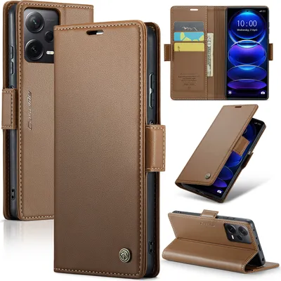 Image de Redmi Note 12 Pro+ Housse, Portefeuille en cuir Porte-cartes Housse de protection avec fonction de support pour Xiaomi Redmi Note 12 Pro+ Marron