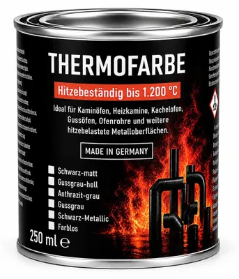 Produktbild von Ofenfarbe 1200 °C Ofenlack 250 ml Thermofarbe Thermolack Schwarz Kaminfarbe Smoker