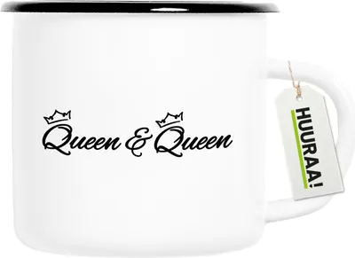 Produktbild von Huuraa Emaille Tasse Queen & Queen Krone 300ml Vintage Campingbecher Geschenkidee