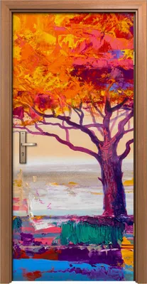 Produktbild von Türposter 90x200 cm Türaufkleber Türtapete Türfolie Klebefolie Natur Landschaft Roter Baum Wald