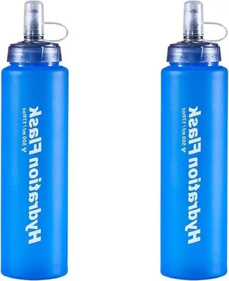 Produktbild von Tragbare Wasserflasche 500 ml TPU herstellbare Wasserbeutel für Wanderungen Reisen - blauer runder Boden