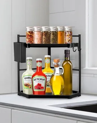 Immagine prodotto di Scaffale angolare a 2 ripiani, scaffale da cucina con portaposate e portacoltelli