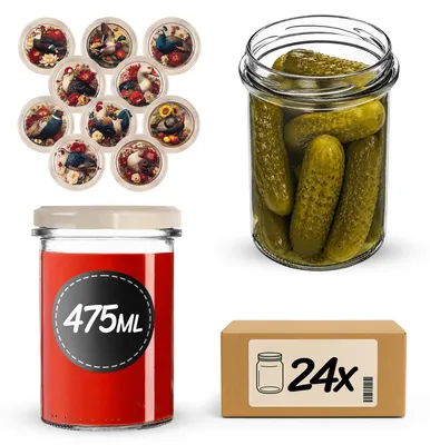 Produktbild von KADAX Einmachgläser 475ml mit Ø 82 mm Schraubdeckel, Marmeladengläser, Schraubgläser zum Einkochen, Einmachen und Aufbewahren von Marmelade & Honig (Geflügel, 24 Stück)