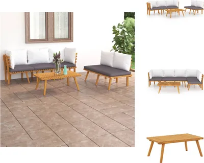 Productafbeelding van vidaXL 5-delige loungeset voor de tuin met kussens, gemaakt van massief acaciahout - Tuinmeubelsets