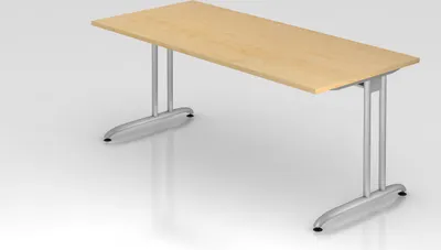 Produktbild von Schreibtisch Markku | Ahorn | BxT 180x80cm | Arbeitshöhe 72cm | höhenjustierbar 0-10 mm | C-Fuß-Gestell Silber | Rechteckform