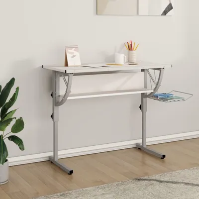 Produktbild von The Living Store Basteltisch Weiß & Grau 110x53x(58-87) cm Holzwerkstoff & Stahl