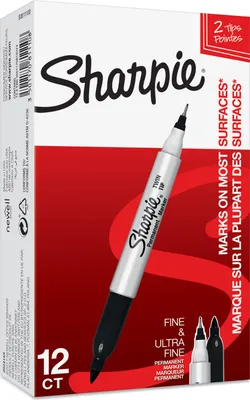 Produktbild von Sharpie Doppelseitiger Permanent Marker | Marker Stifte mit Doppelspitze (Fein & ultrafein) | schwarz | 12 Stück Market Set
