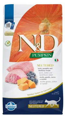 Zdjęcie produktu dla Farmina N&D Cat Pumpkin Lamb & Blueberry Neutered 1,5kg Sucha Karma z Jagnięciną Dla Kotów Kastrowanych