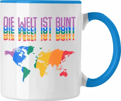 Produktbild von Trendation - LGBT Tasse Geschenk für Schwule Lesben Transgender Regenbogen Lustige Grafik Regenbogen Die Welt Ist Bunt (Blau)