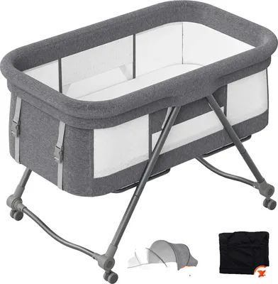 Obrázek produktu pro Přestavitelné cestovní postýlka pro miminka, skládací, houpací postýlka k posteli, 93 x 55 x 73 cm, ŠEDÁ Basic