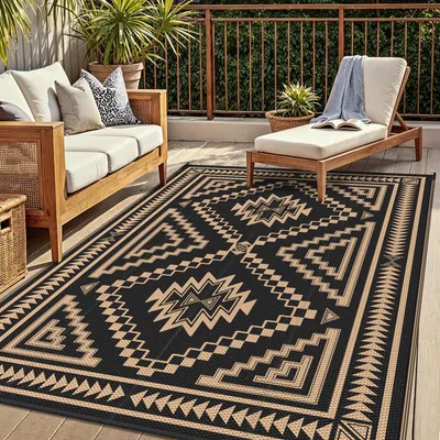 Imagen del producto de Alfombra exterior resistente a la intemperie, 120 x 180 cm, color  y marrón