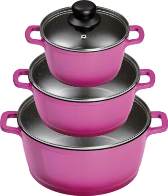 Produktbild von 3/6tlg. KING® Kochtopfset Aluguss Berry / Größen ca.  Ø16,  Ø20,  Ø24cm / langlebige Keramikbeschichtung Innen: FUSION® TI