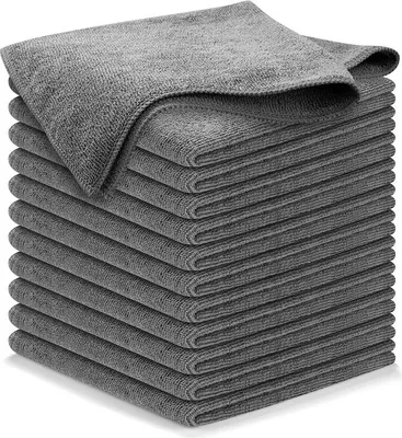 Produktbild von Mikrofaser-Reinigungstuch, grau – 12 Packungen à 29,9 x 29,9 cm – Hohe Leistung – 1200 Wäschen, ultra-saugfähiges Mikrofasertuchgewebe mit Schmutz und Flüssigkeit für streifenfreien Spiegelglanz – Autowaschtuch