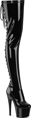 Produktbild von ADORE-3850 Pleaser Damen High Heels Plateauoverkneestiefel schwarz Stretch Lack