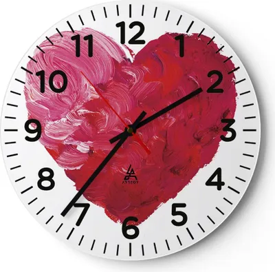 Produktbild von Wanduhr - Rund - Glasuhr - Rot Herz Aquarell - 40x40cm - Schleichendes Uhrwerk - Lautlos - zum Aufhängen bereit - Dekoration Modern - Wanddekoration aus Glas - C4AR40x40-4158