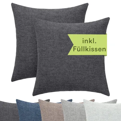 Produktbild von Selfitex Dekokissen 2er Set 50x50 inkl. Füllkissen kuschelweiches Lesekissen, Rückenkissen , Sofakissen,für Couch, Bett oder als Polster jeglicher Art, Farbe: Anthrazit