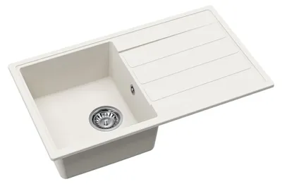 Imagen del producto de Fregadero de granito SAT para cocina, modelo de un solo seno con zona de escurrimiento, 76x44 cm, color blanco