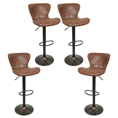Image de lot de 4 tabourets de bar rétro Chaise de bar Bistro réglable en hauteur pivotante Marron