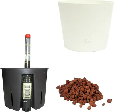 Produktbild von Set 4 teilig Hydro Set Blumentopf Flori Ø 16 weiss Kulturtopf Wasserstandsanzeiger Blähton