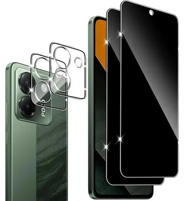 Immagine prodotto di Pellicola protettiva per schermo Xiaomi POCO M7 PRO 5G, 2 protezioni in vetro temperato, 2 protezioni per la fotocamera, durezza 9H, protezione anti-spia