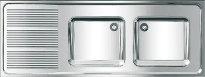 Image de KWC AR Evier professionnel, MAXIMA, acier inoxydable, 2 cuves, 1600x382x600 mm, égouttoir à gauche