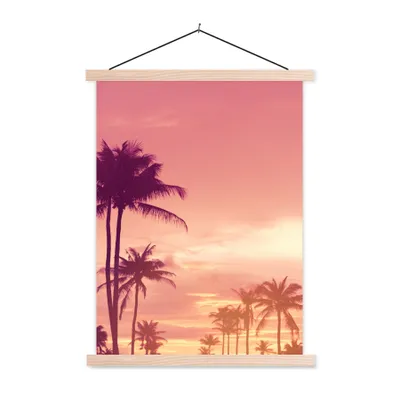 Produktbild von MuchoWow® Textilposter Himmel - Palme - Abend - Natur - Tropisch 40x53 cm mit holzfarbenen Rahmen - Schlafzimmer