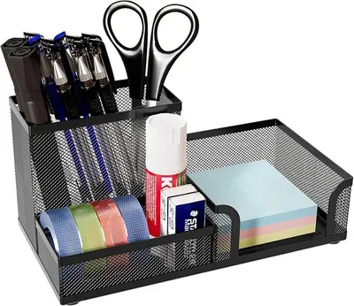Produktbild von PolkaHome® Büro Schreibtisch Organizer aus Metall, Mesh Stiftehalter mit Schublade, Briefpapier Aufbewahrung, Schreibtisch Zubehör,