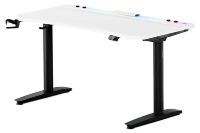 Image de Bureau de jeu électrique, bureau PC, bureau informatique, ergonomique, avec support pour casque en carbone et porte-gobelet, noir et blanc : 1400 x 700 mm