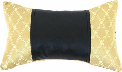 Image de Appui-tête voiture Coussin de siège Appui-nuque textile & cuir Beige Noir 8x30 cm