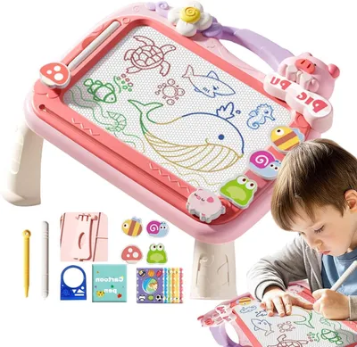 Obrázok produktu pre Magnetická tabuľa na kreslenie – skicár – pre deti na učenie kreslenia – s karikatúrnymi pečiatkami – 34 x 23,4 cm – viacfarebná