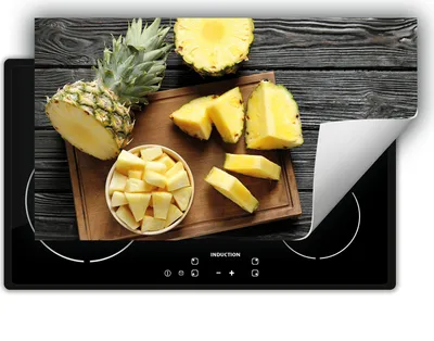 Produktbild von DarHaus Herdabdeckplatte 90x52 cm Anti Rutsch Matte Aufrollbar, Ananas - Holz