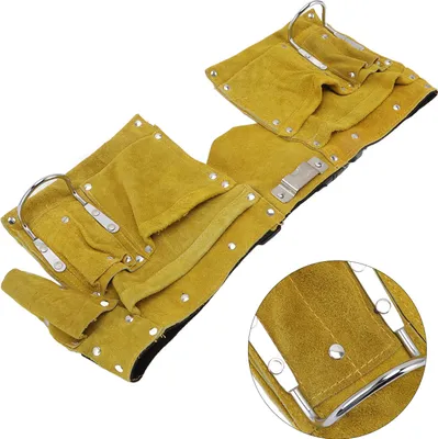 Produktbild von Werkzeuggürtel aus Leder mit mehreren Taschen, Schnellverschluss, verschleißfest, tragbarer Werkzeuggürtel aus Leder, Schürze für Holzbearbeitung