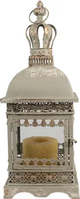 Immagine prodotto di Clayre & Eef 6Y5586 Lanterna in ferro vetro grigio verde 20x20x51 cm Stile antico