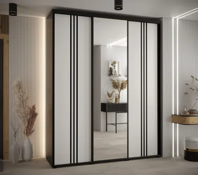 Produktbild von Kleiderschrank YVONA 7 - 200/45 cm, schwarz/weiß/schwarz
