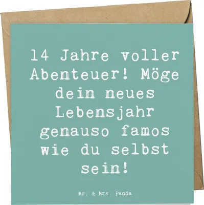 Produktbild von Mr. & Mrs. Panda Deluxe Karte Spruch 14. Geburtstag Abenteuer - Meeresbrise - Geschenk, doppelkarte, 14 Jahre, faltkarte, Glückwunschkarte, Deko, anlasskarte, Glückwunsch