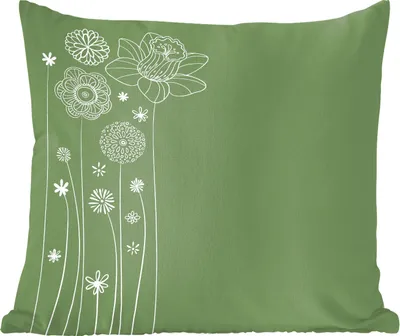 Produktbild von MuchoWow® Zierkissen Sofakissen Wohnzimmer Dekokissen 45x45 cm Illustration eines Blumenmusters in Grün - Schlafpolster - Polster für das Sofa
