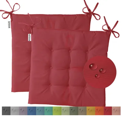 Produktbild von heimtexland 2er Pack Outdoor Stuhlkissen Sitzkissen wasserabweisend wetterfest Gartenkissen 40x40 gesteppt Gartenstuhl Gartenbank Polster Kissen UV-beständig Typ551 Rot