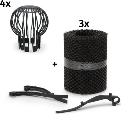Produktbild von EKNA Laubfanggitter & Fallrohrgitter SET - 3x 6m Laubstop Dachrinne zuschneidbar + 4x Fallrohrschutz - Regenrohr Schutz
