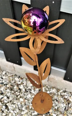 Produktbild von Skulptur Blume Paris Corten 77 cm Kugel Edelstahl rainbow poliert Cortenstahl Dekoration Garten