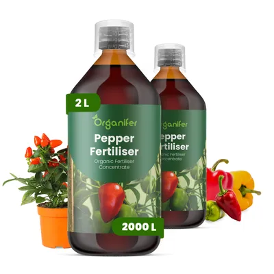 Produktbild von Pfeffer Flüssigdünger 2x1L – 2-1-8 NPK – Flüssig-Pflanzendünger für Pfefferpflanzen – Fördert Blüte, Fruchtbildung & Wurzelentwicklung – Organifer