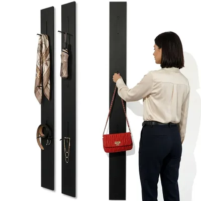 Produktbild von FLEXISTYLE Holz Kleiderhaken wand Wandgarderobe Garderobe klappbar platzsparend Garderobenhaken Holz Garderobenleiste Holz für Flure, Garderoben, Schlafzimmer und Badezimmer (Schwarz)