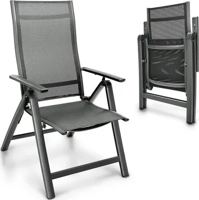Produktbild von Famanu Klappstuhl mit hoher Rückenlehne und Armlehnen - Aluminium Klappstuhl für Balkon, Garten und Terrasse (Antrazit)