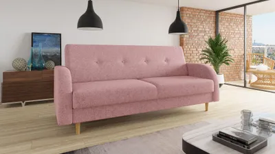 Produktbild von Schlafsofa Kelso - Sofa mit Bettkasten und Schlaffunktion, Bettsofa, Schlafcouch mit Holzfüße (Pink (Twist 16))